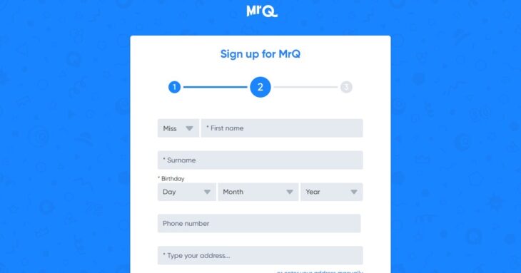 Registration form to join MrQ Casino